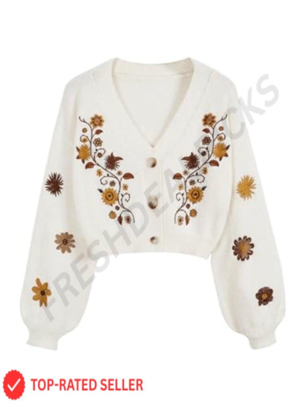 Womens Floral Cropped Cardigan Sweater Button Front Long Sleeve Boho Cottagecore